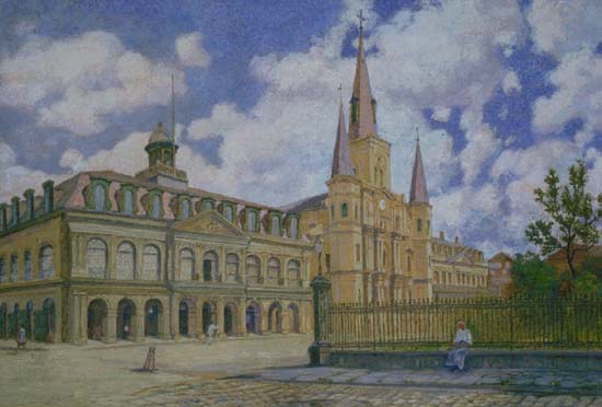 Painting of view of Jackson Square French Quarter of New Orleans,